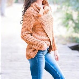 Asymmetrical Wrap Sweater, Mustard